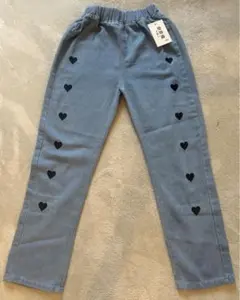 【新品未使用】女の子 ハート デニムパンツ ズボン ブルー 150