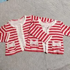 双子　カーディガン2枚セット　90サイズ　赤白ボーダー