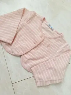 familiar ピンク ストライプ カーディガン　80 タオル地