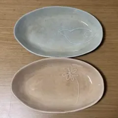 鳥柄　花柄　オーバル皿　2枚