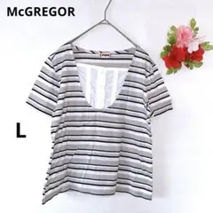 ❣️マックレガー❣️半袖Tシャツ ブラウス ボーダー ストライプ レース グレー Lのサムネイル