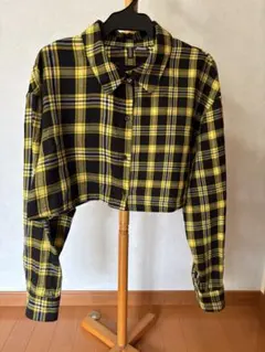 Ｈ&M黄色チェック長袖ショート丈シャツ