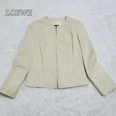 LOEWE　ロエベ　ラムレザー　ノーカラー　ジャケット　ベージュ　総柄