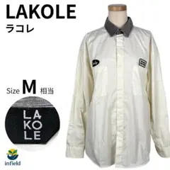 ラコレ LAKOLE M 白 黒 切替 ワッペン 長袖 シャツ カジュアル 映え