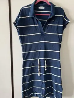 LACOSTE34 ボーダー柄 半袖ワンピース ネイビー