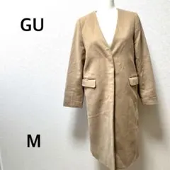 ジーユー　ロングコート ベージュ　ノーカラーウール　毛　シンプル　キレイめ　M