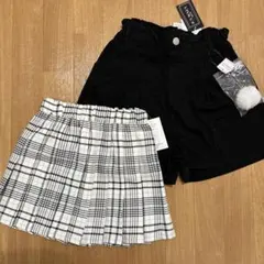 スカート　パンツ　チェック　黒　140