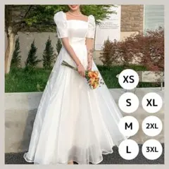 ウェディングドレス 前撮り 2way パフスリーブ Mサイズ Aライン 結婚式