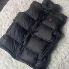 美品　RALPH LAUREN 極厚　肉厚ダウンベスト　黒　赤ロゴ　米メンズS