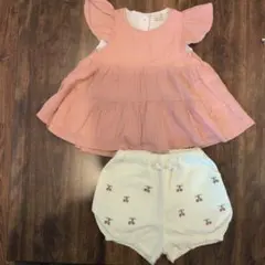 petit main フリル袖トップスとショートパンツセット 90