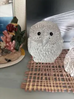 ガラス製 フクロウ 置物 透明 約8cm