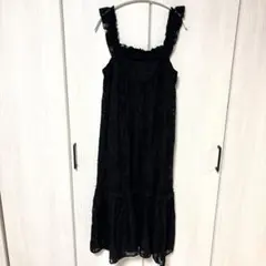 フリル付き黒レースキャミワンピースFサイズ