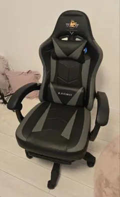 KAGMII ゲーミングチェア オットマン付き リクライニング ブラック/グレー