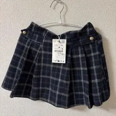 ネイビー チェック柄 プリーツスカート 11-12歳