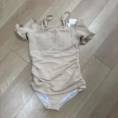 ベージュ オフショルダー ワンピース水着