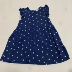 ネイビー フラワープリント ワンピース M