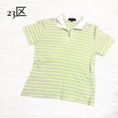 23区/半袖ポロシャツ/Ｍ/ハーフジップ/ボーダー/オンワード樫山/春カラー