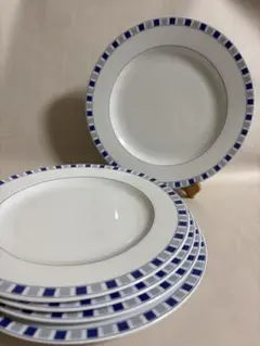 大皿5枚セット　イタリヤ　パスタ ピザ　ブルー縁取りのサムネイル