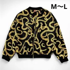 ☆即完品☆ H&M チェーン　スカーフ柄　ジップアップブルゾン　ブラックゴールド
