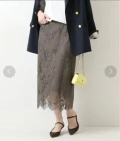 新品タグ付☆スピックアンドスパン ラッセルレーススカート　スミクロ　36