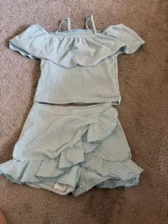 水色ストライプ セパレート水着 150cm