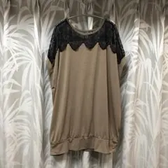 ティティベイト　レースカットソーチュニック　ベージュ×黒