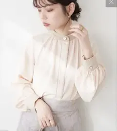 natural couture バイカラー 釦ブラウス 長袖 フリー アイボリーのサムネイル