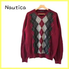 ​Nautica ノーティカ　 Vネック アーガイル柄 セーター 赤　秋　冬