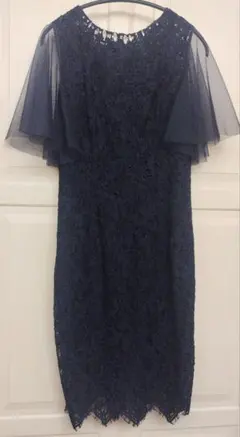 ネイビー レースドレス フレアスリーブ