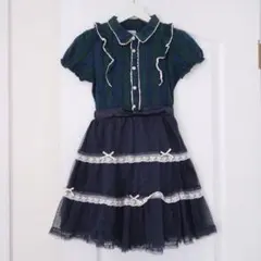 アクシーズファムキッズ ギンガムチェックチュールワンピース ネイビー 140