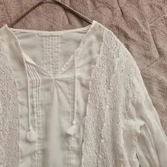 ボタニカル刺繍 スキッパーブラウス ホワイト白 K* ケイ シャツのサムネイル