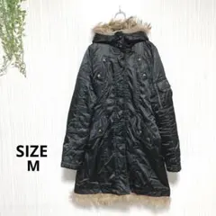 モッズコート　ジャケット　フード付　ファー　ウエストベルト付　黒