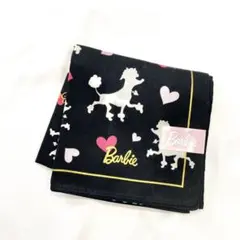 Y506-332【未使用】Barbie　バービー　ハンカチ　ブラック　犬柄
