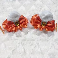 ♡ 猫耳 ヘアクリップ 髪飾り フリル オレンジ ♡
