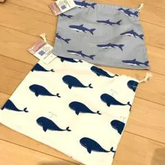 新品未使用　巾着袋 巾着ポーチ サメ柄 クジラ柄 　2個セット