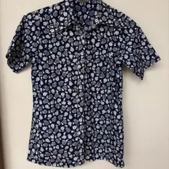 極美品 ローレンラルフローレン 花柄 フリル 半袖 シャツ S 紺 ボタン 