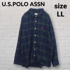 U.S.POLO ASSN LL チェックシャツ 長袖 ネルシャツ 緑紺