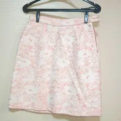 花柄　タイトスカート 　ピンク 　ひざ丈　М　レース