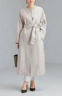 美品未使用！グリーンレーベル　リネン ノーカラーコート