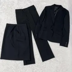 美品✨　トップバリュ　ブラック　黒　ストライプ パンツスーツ　3点セット