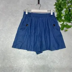 デニムショートパンツ　両サイドポケット　ネイビー　L カジュアル　綿100%