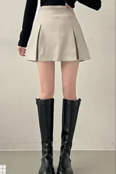 GRL インパン付きボックスプリーツフレアミニスカート アイボリー S