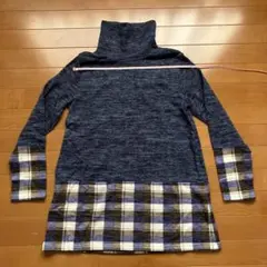 ネイビー チェック柄 タートルネック