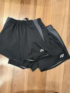 バドミントン用2着セット ブラックパンツ Sサイズ　サイドグレー
