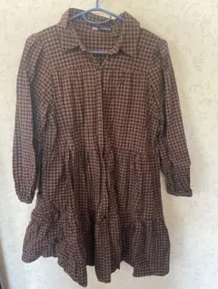 ZARA チェック柄 長袖ひざ丈ワンピース XS