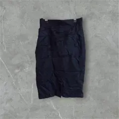 ひざ丈タイトスカート フェルト調 ブラック 黒 裏地あり タック 海外古着