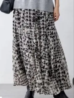 23区ハウンドトゥースアートプリントギャザースカート