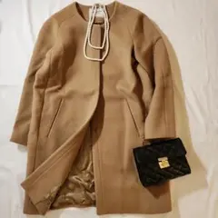 美品■イエナ■ビーバートラペーズコート/ショールカラー■size38■ネイビー■ IENA イエナ ビーバートラペーズコート ウール ロング ネイビー 38