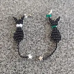 ビーズ製黒猫チャーム