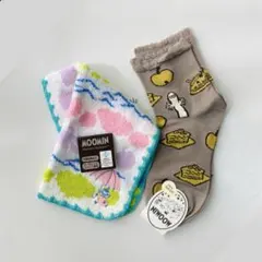 新品 MOOMIN ソックス タオルハンカチ セット リトルミィ グレー